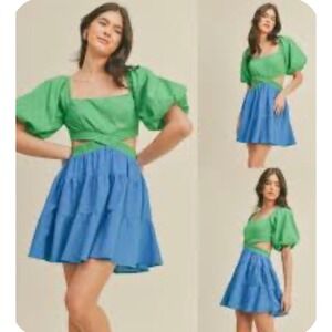 Lush Green Blue Cutout Mini Dress Women's Size Medium